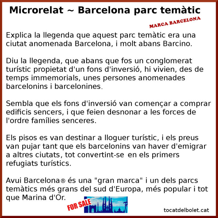 Microrelat en català Barcelona
relat breu en català Barcelona
minirelat en català+
microhistoria en català
marca barcelona