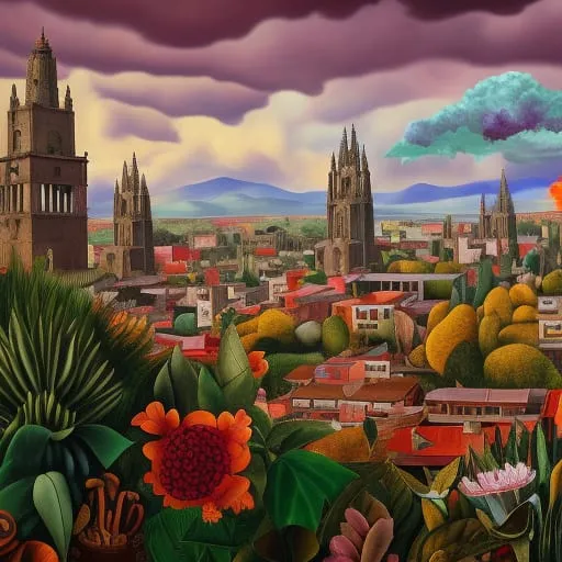 Imatge de Lleida feta per Intel·ligència Artificial i inspirada en l'estil de Frida Kahlo.
Ciutats de Catalunya
Pintures sobre ciutats de Catalunya
Il·lustracions de ciutats catalanes